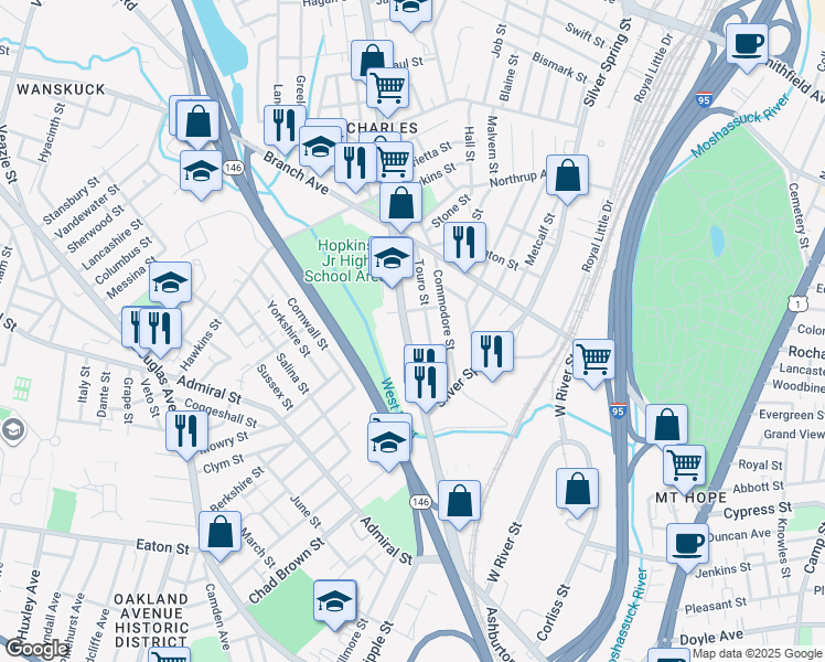 map of restaurants, bars, coffee shops, grocery stores, and more near in Providence