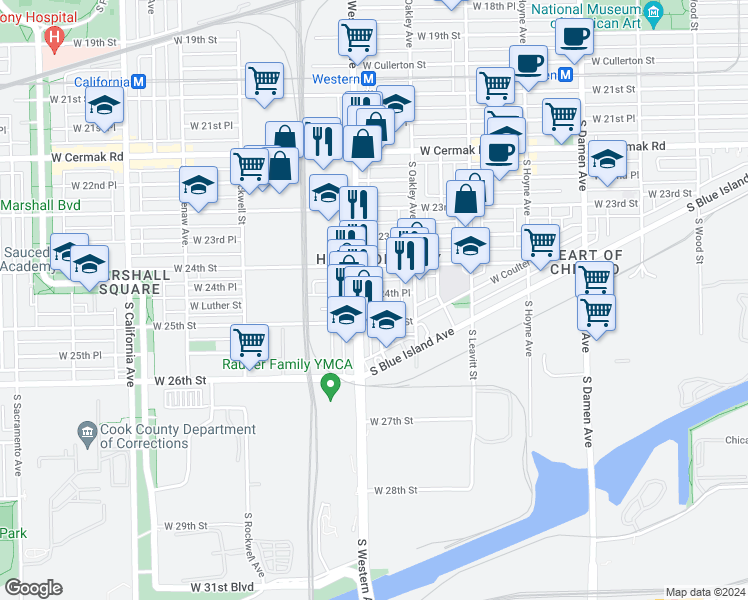 map of restaurants, bars, coffee shops, grocery stores, and more near in Chicago
