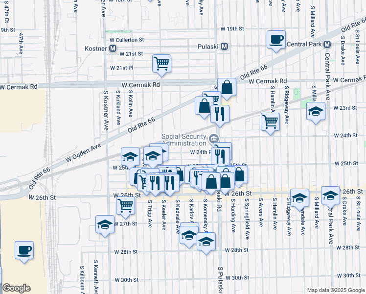 map of restaurants, bars, coffee shops, grocery stores, and more near in Chicago