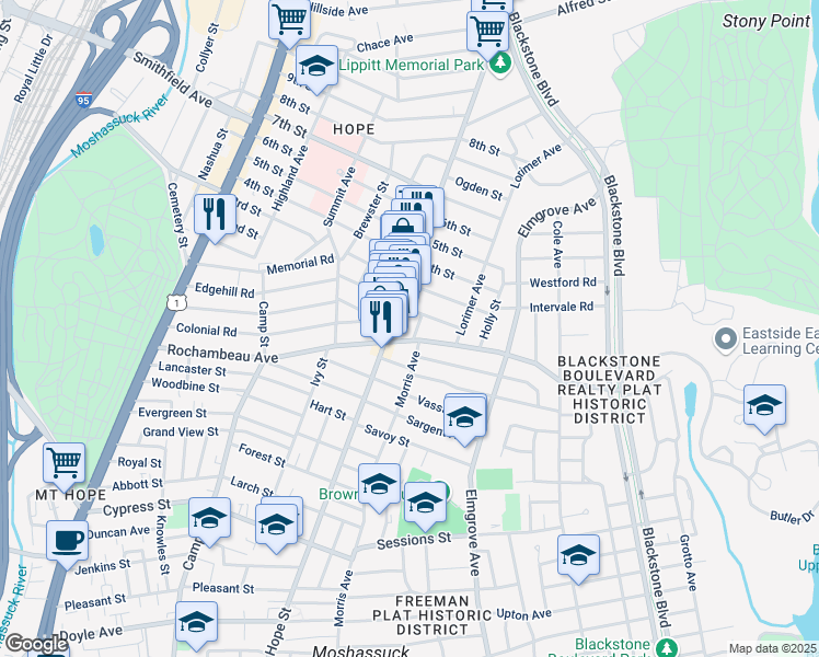 map of restaurants, bars, coffee shops, grocery stores, and more near in Providence