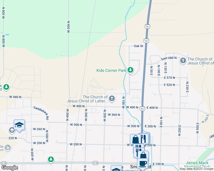 map of restaurants, bars, coffee shops, grocery stores, and more near 189 West 510 North in Smithfield