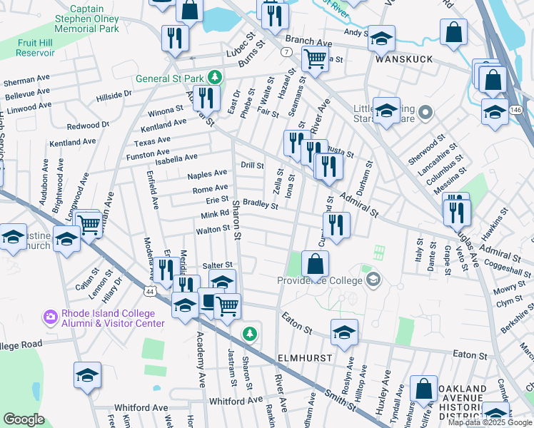 map of restaurants, bars, coffee shops, grocery stores, and more near 153 Sandringham Avenue in Providence