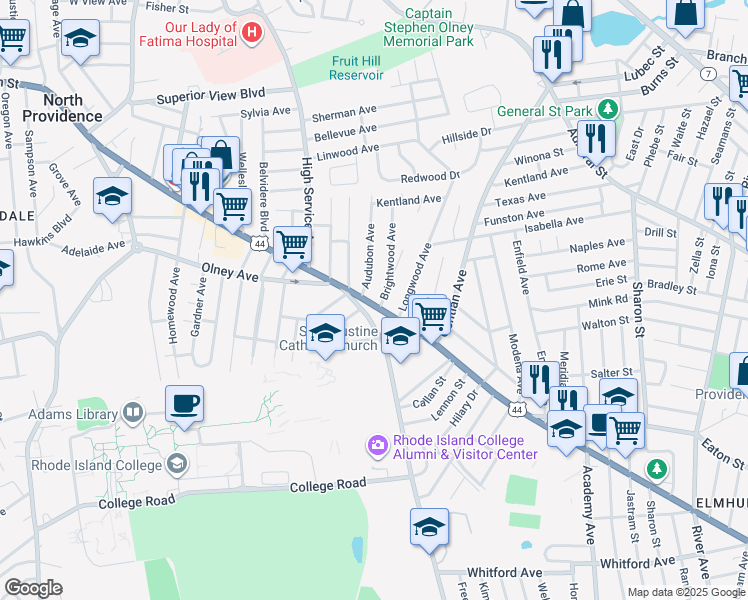 map of restaurants, bars, coffee shops, grocery stores, and more near 1286 Smith Street in Providence