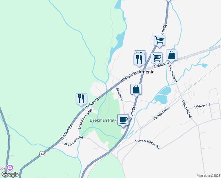 map of restaurants, bars, coffee shops, grocery stores, and more near 61 Broadway in Amenia
