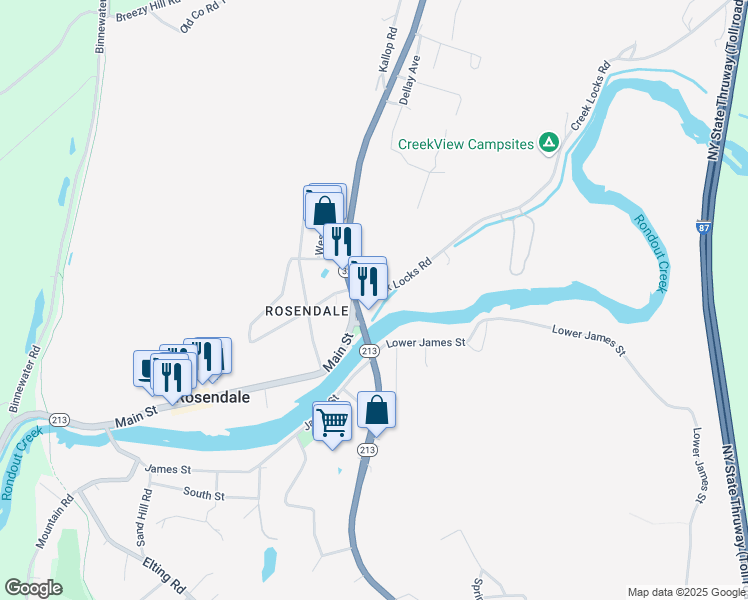 map of restaurants, bars, coffee shops, grocery stores, and more near 1128 New York 32 in Rosendale