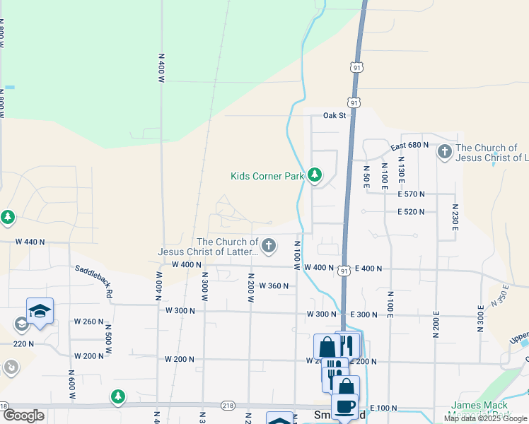 map of restaurants, bars, coffee shops, grocery stores, and more near 175 West 510 North in Smithfield