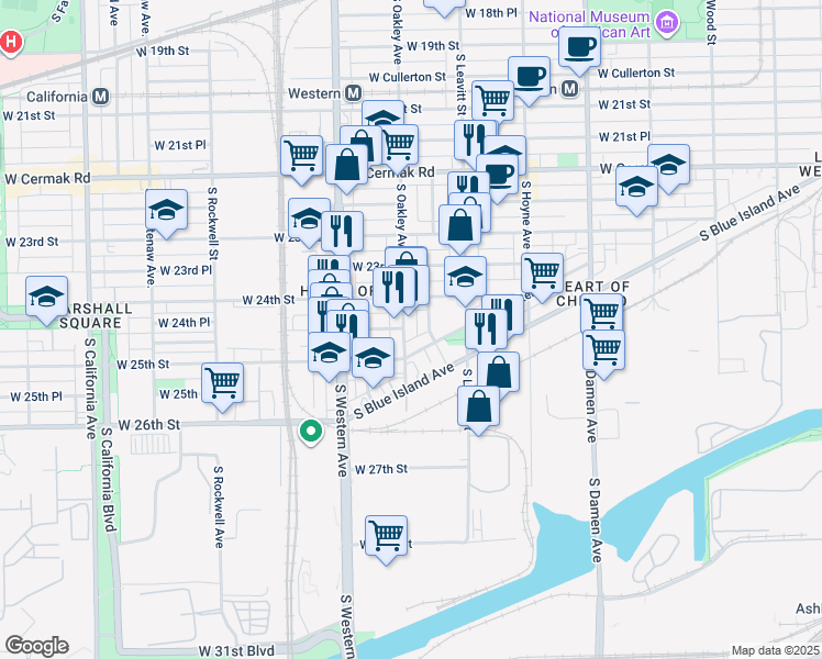 map of restaurants, bars, coffee shops, grocery stores, and more near 2254 West Coulter Street in Chicago