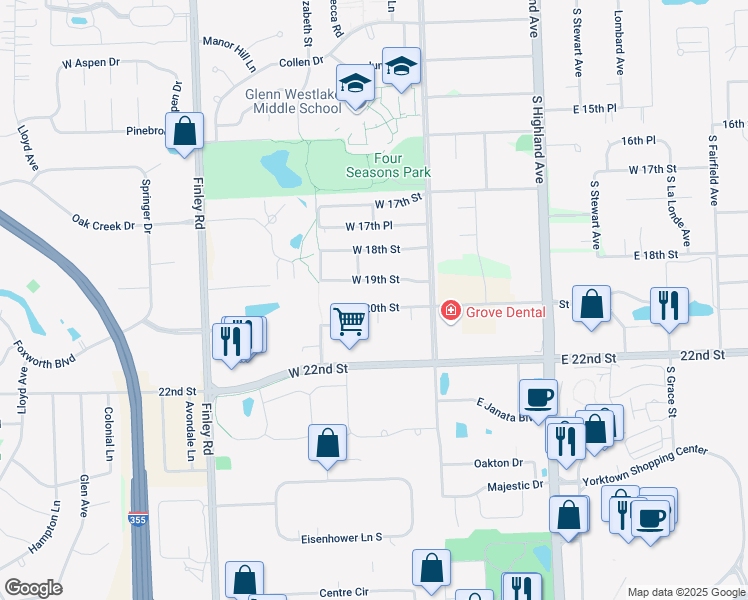 map of restaurants, bars, coffee shops, grocery stores, and more near 2013 South Lincoln Avenue in Lombard