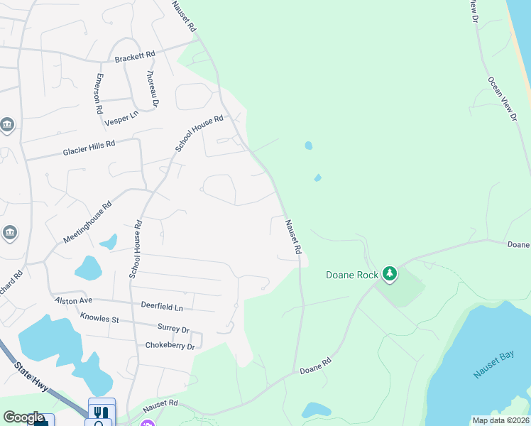 map of restaurants, bars, coffee shops, grocery stores, and more near 10 Acorn Road in Eastham