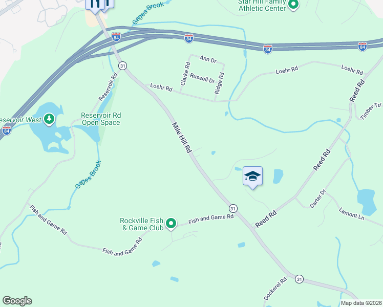 map of restaurants, bars, coffee shops, grocery stores, and more near 107 Mile Hill Road in Tolland