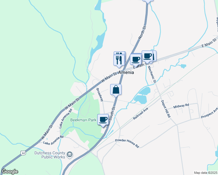 map of restaurants, bars, coffee shops, grocery stores, and more near 8 Birch Drive in Amenia