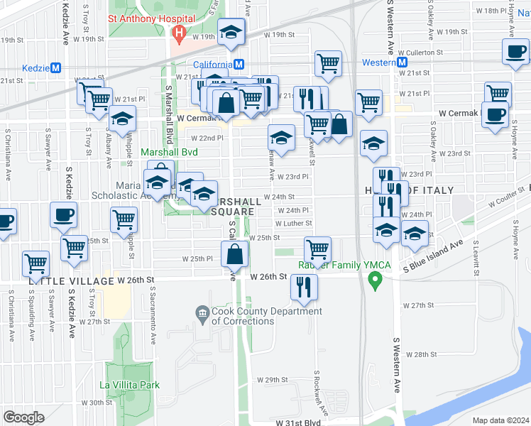 map of restaurants, bars, coffee shops, grocery stores, and more near in Chicago