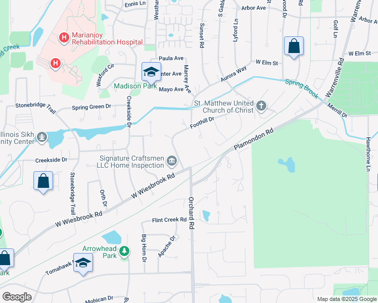 map of restaurants, bars, coffee shops, grocery stores, and more near 1575 Orchard Road in Wheaton