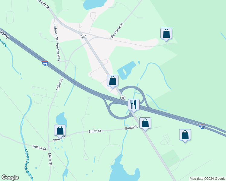 map of restaurants, bars, coffee shops, grocery stores, and more near 446 Wareham Street in Middleborough