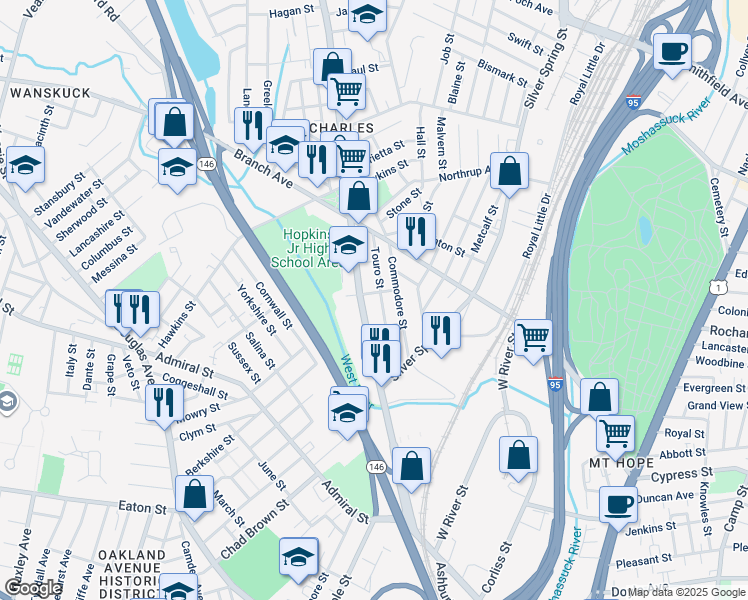 map of restaurants, bars, coffee shops, grocery stores, and more near in Providence