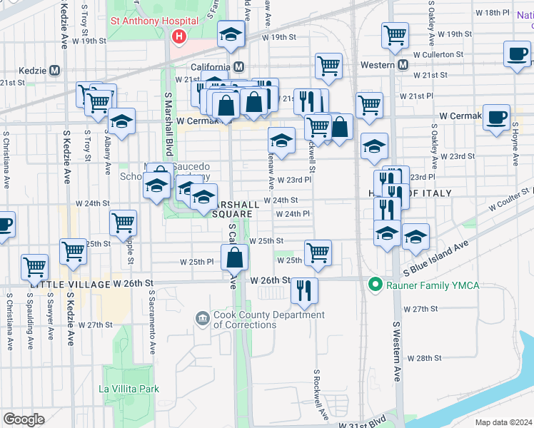 map of restaurants, bars, coffee shops, grocery stores, and more near in Chicago