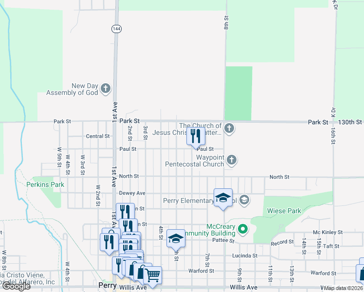 map of restaurants, bars, coffee shops, grocery stores, and more near 1916 5th Street in Perry