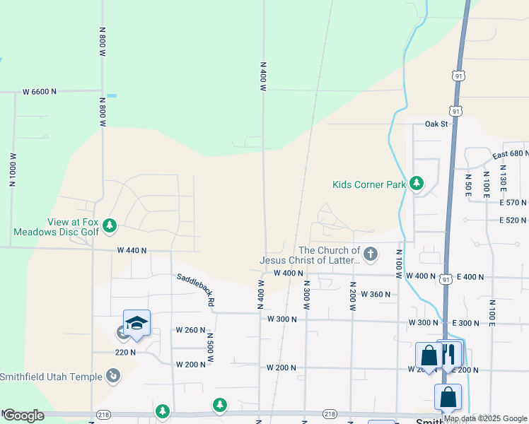 map of restaurants, bars, coffee shops, grocery stores, and more near 6201 North 385 West in Smithfield