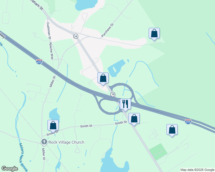 map of restaurants, bars, coffee shops, grocery stores, and more near 437 Massachusetts 28 in Middleborough