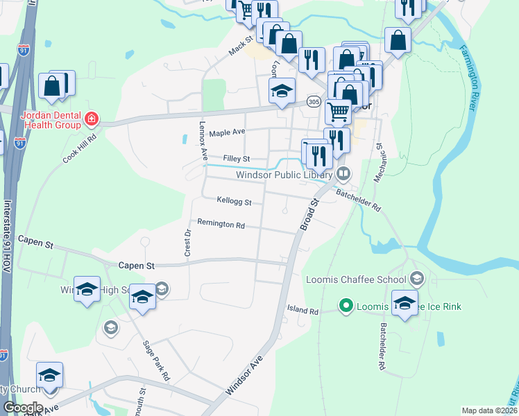 map of restaurants, bars, coffee shops, grocery stores, and more near 106 Preston Street in Windsor