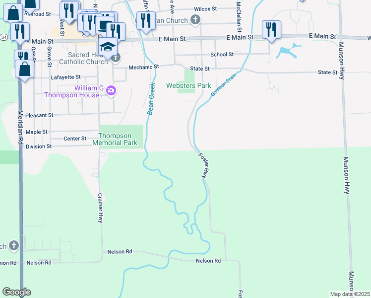 map of restaurants, bars, coffee shops, grocery stores, and more near 442 South Wood Street in Hudson