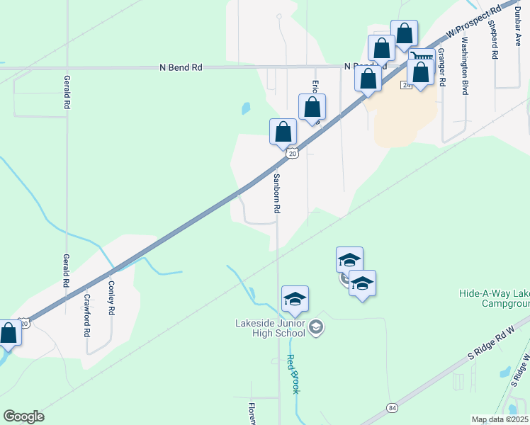 map of restaurants, bars, coffee shops, grocery stores, and more near 6309 Sanborn Road in Ashtabula