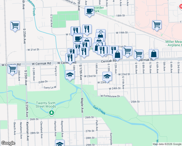 map of restaurants, bars, coffee shops, grocery stores, and more near 2215 South 15th Avenue in North Riverside