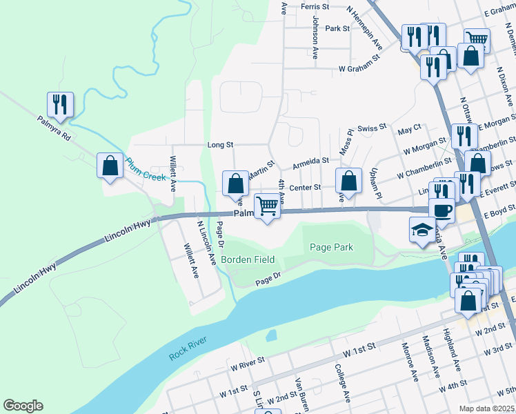 map of restaurants, bars, coffee shops, grocery stores, and more near 420 Barker Avenue in Dixon