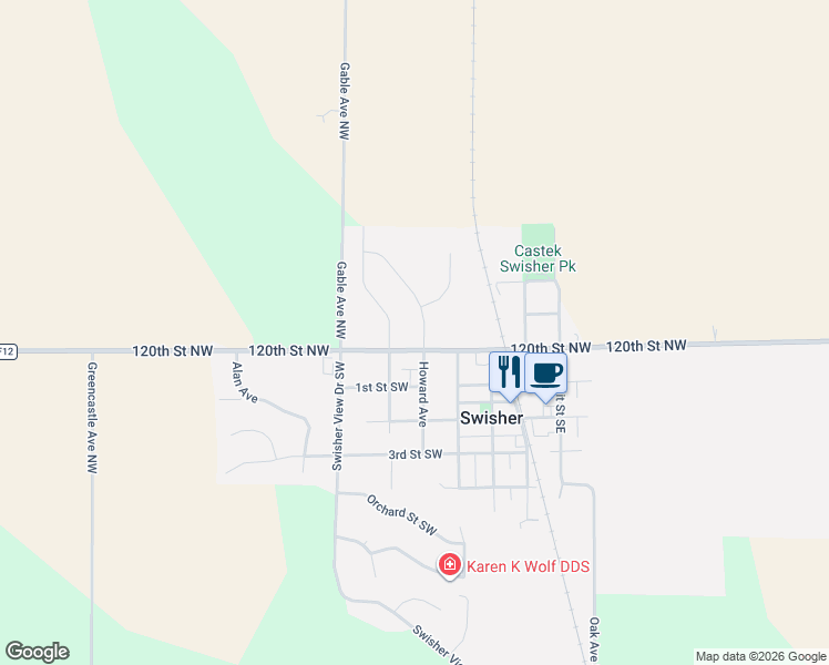 map of restaurants, bars, coffee shops, grocery stores, and more near 227 Division Street Northwest in Swisher