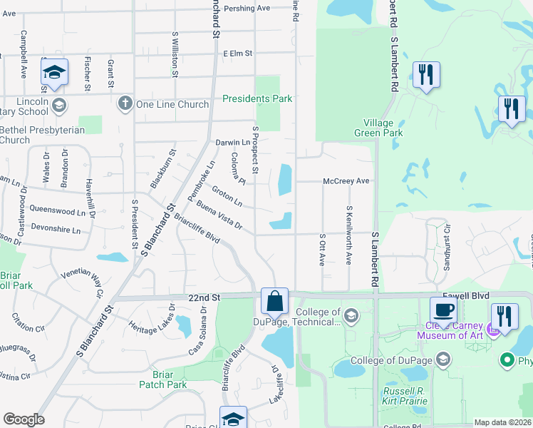 map of restaurants, bars, coffee shops, grocery stores, and more near 1678 Groton Court in Wheaton