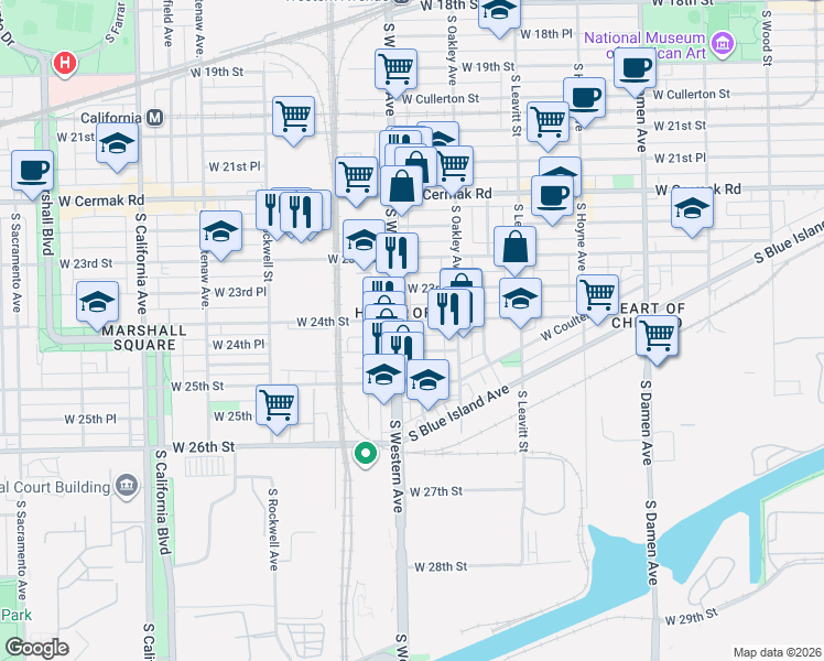 map of restaurants, bars, coffee shops, grocery stores, and more near in Chicago