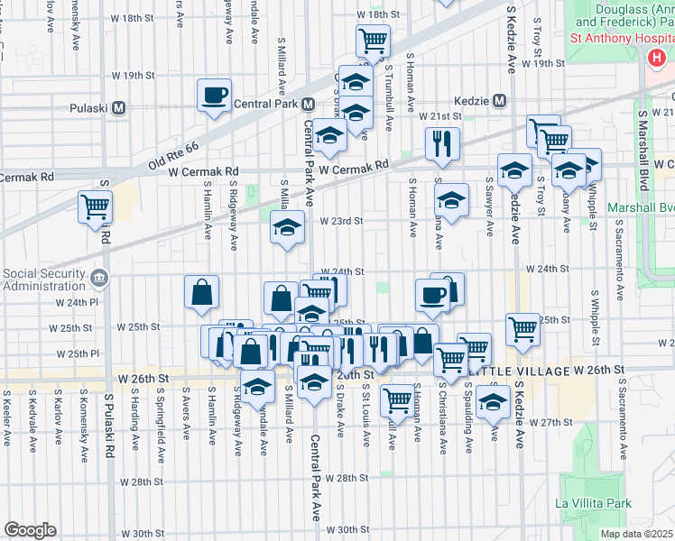 map of restaurants, bars, coffee shops, grocery stores, and more near 2344 South Drake Avenue in Chicago