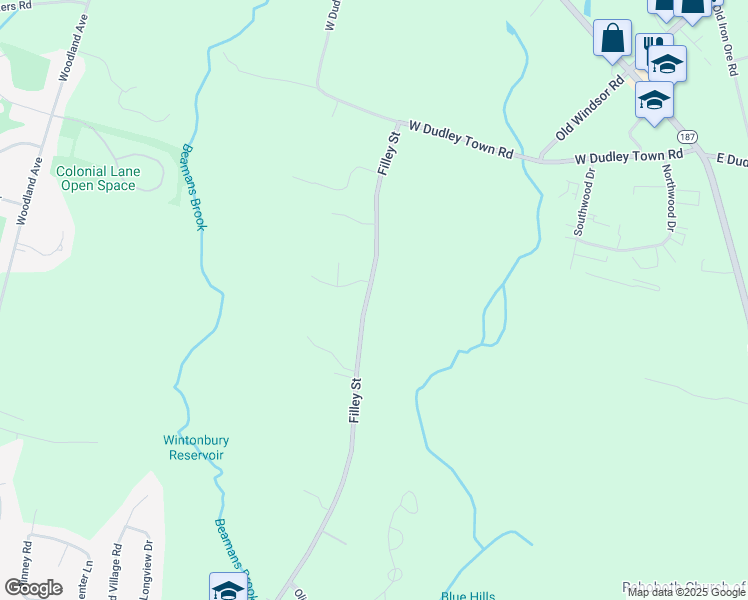 map of restaurants, bars, coffee shops, grocery stores, and more near 78 Filley Street in Bloomfield