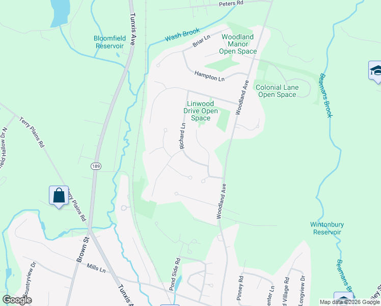 map of restaurants, bars, coffee shops, grocery stores, and more near 8 Richard Lane in Bloomfield