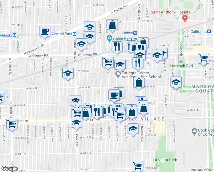 map of restaurants, bars, coffee shops, grocery stores, and more near in Chicago
