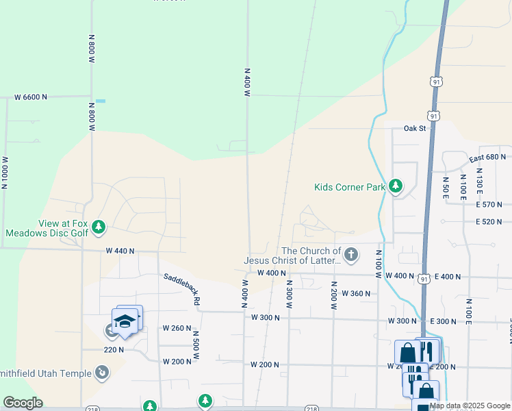 map of restaurants, bars, coffee shops, grocery stores, and more near 560 North 400 West in Smithfield