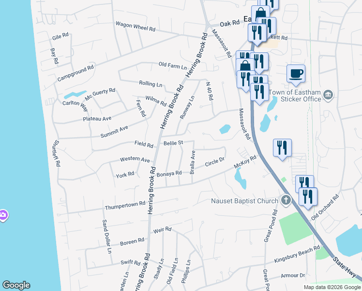 map of restaurants, bars, coffee shops, grocery stores, and more near 315 Edgewood Road in Eastham