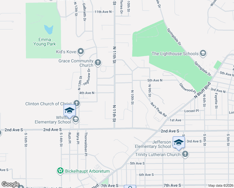 map of restaurants, bars, coffee shops, grocery stores, and more near 400-414 North 11th Street in Clinton