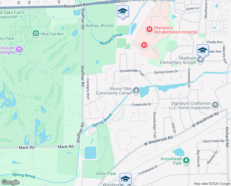 map of restaurants, bars, coffee shops, grocery stores, and more near 1475 South County Farm Road in Wheaton