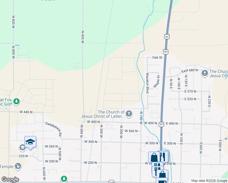 map of restaurants, bars, coffee shops, grocery stores, and more near 241 West 550 North in Smithfield