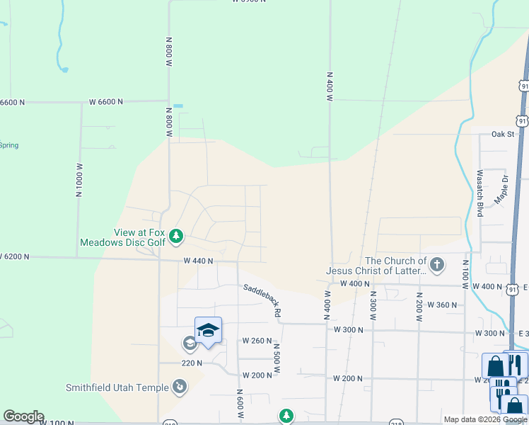 map of restaurants, bars, coffee shops, grocery stores, and more near 578 North 550 West in Smithfield