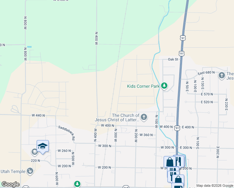 map of restaurants, bars, coffee shops, grocery stores, and more near 557 North 300 West in Smithfield