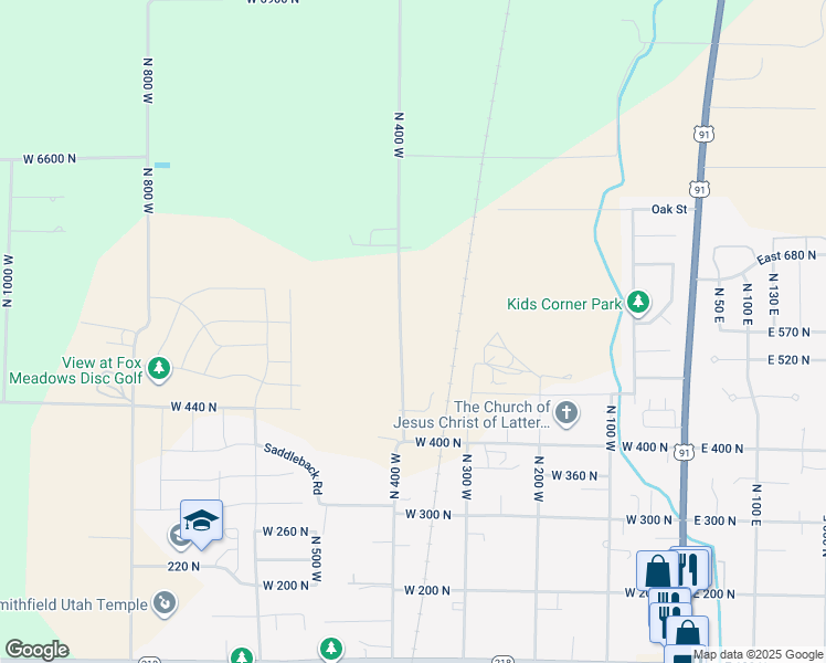map of restaurants, bars, coffee shops, grocery stores, and more near 560 North 400 West in Smithfield