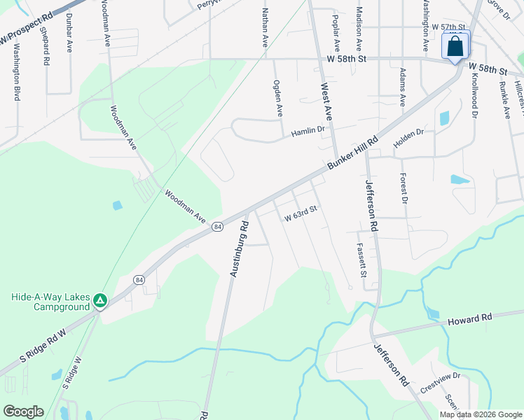 map of restaurants, bars, coffee shops, grocery stores, and more near 1400 Bunker Hill Road in Ashtabula