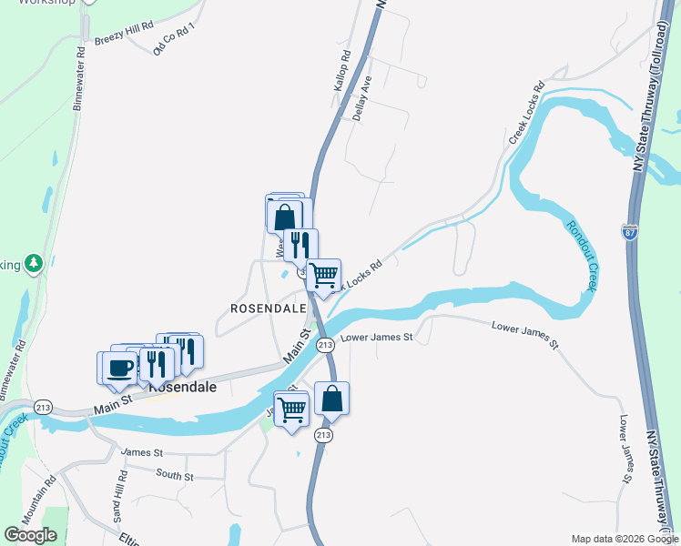 map of restaurants, bars, coffee shops, grocery stores, and more near 2-6 Bloomington-Creek Locks Rd in Rosendale Village