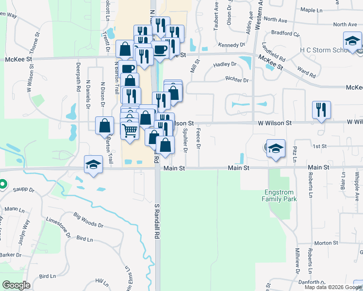 map of restaurants, bars, coffee shops, grocery stores, and more near 49 Spuhler Drive in Batavia