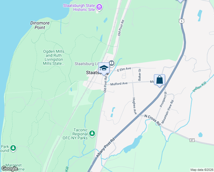map of restaurants, bars, coffee shops, grocery stores, and more near 57 River Road in Staatsburg