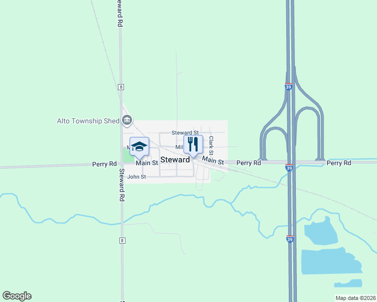 map of restaurants, bars, coffee shops, grocery stores, and more near 206 Tyler Street in Steward
