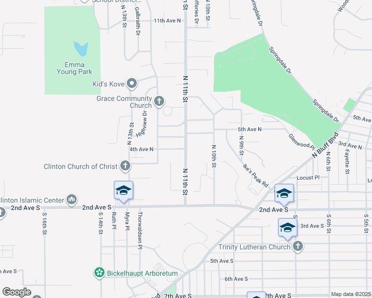 map of restaurants, bars, coffee shops, grocery stores, and more near 400 North 11th Street in Clinton