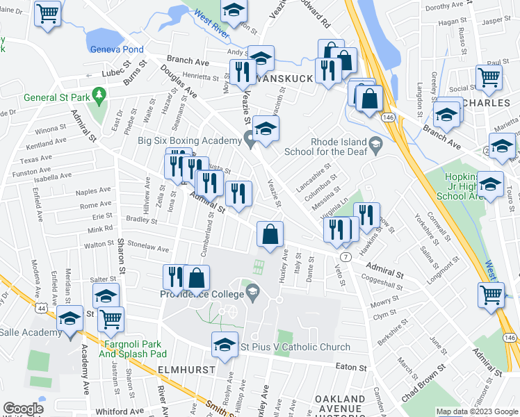 map of restaurants, bars, coffee shops, grocery stores, and more near 26 Clyde Street in Providence